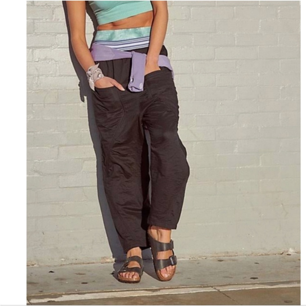 Free People FP Movement Black Colorful Waistband Domino Harem Pants size M EUC